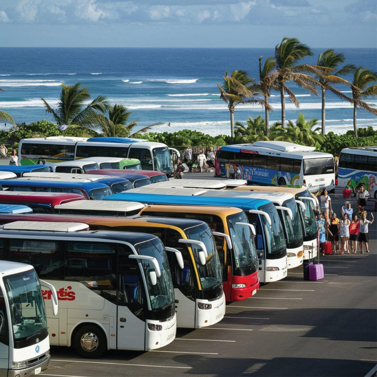 Arrêt de bus du Gosier avec la mer des Caraïbes en arrière-plan.