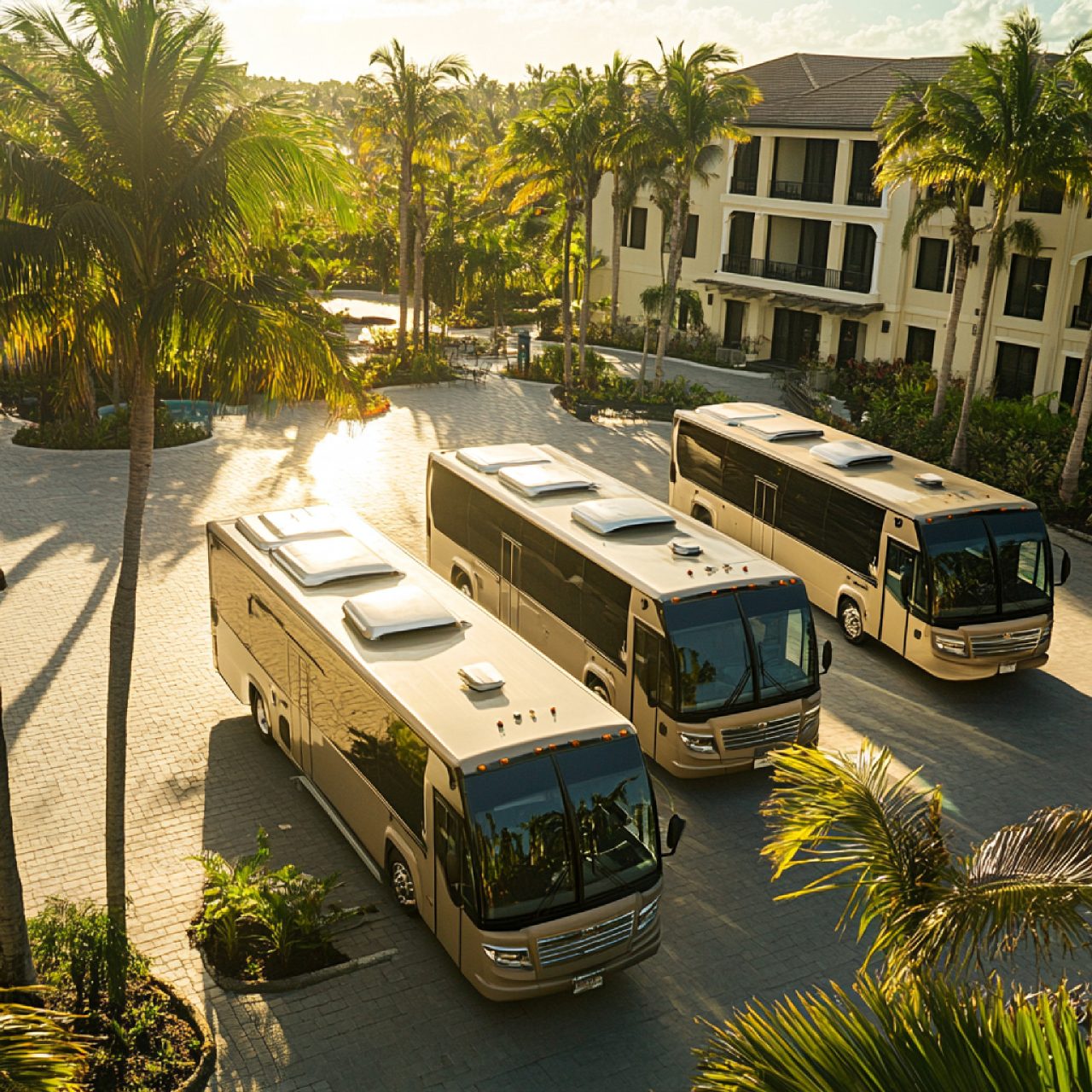 Touristes descendant d’un bus à proximité d’une plage guadeloupéenne.