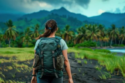 Voyageur préparant son budget pour un séjour de dix jours aux Antilles, avec calculatrice, carnet et billets sur une table.