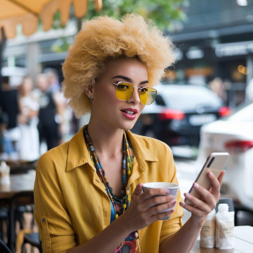 Voyageuse connectée au Wi-Fi d’un café cubain avec son téléphone et sa carte bancaire.
