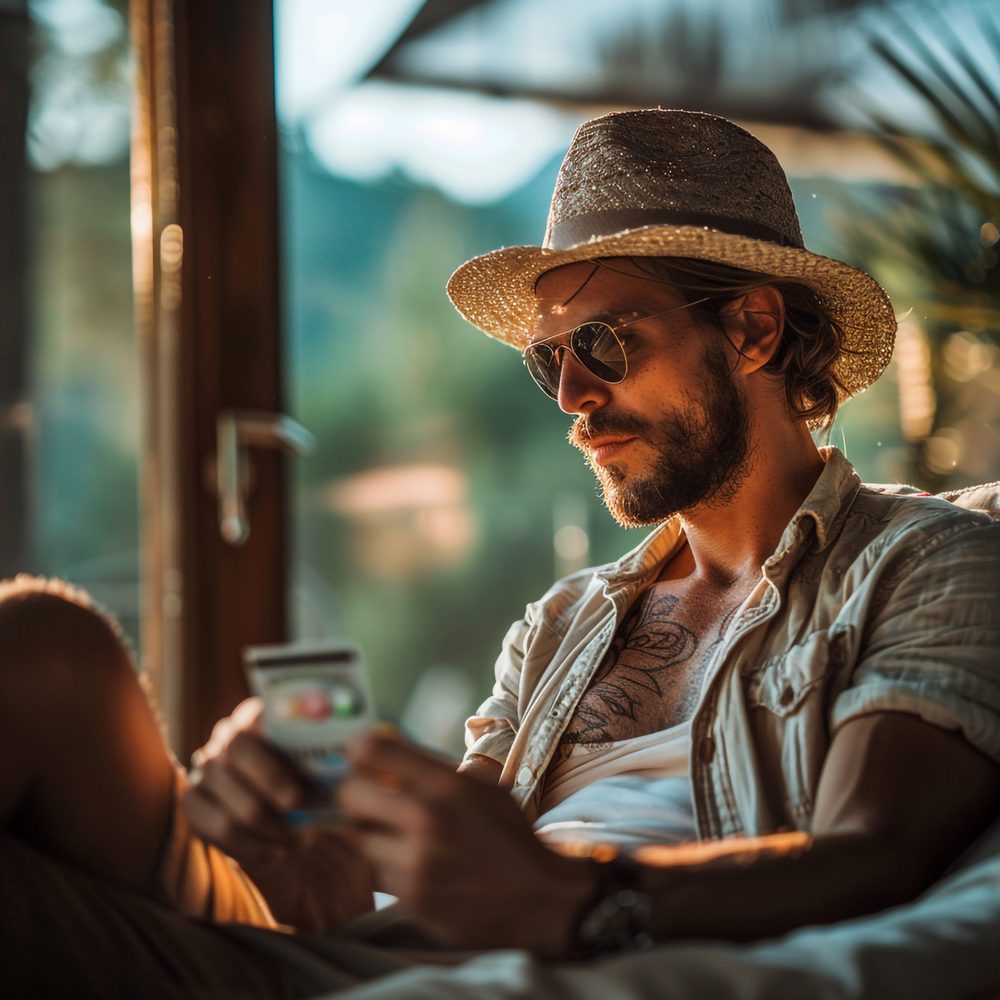 Personne effectuant un paiement mobile à Cuba, smartphone en main devant un café de La Havane.