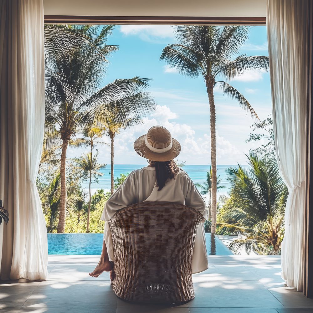 Propriétaire caribéen présentant une chambre à un voyageur dans une maison d’hôtes.