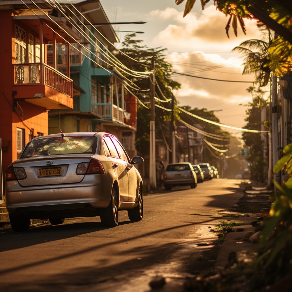 Chauffeur jamaïcain attendant des voyageurs devant leur hôtel.